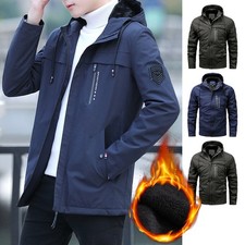 Men Soft Shell Fleece Line Windbreaker Jacket Windproof Outdoor Hooded Coat S-XL