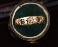 Antique Victorian 18ct Yellow Gold Diamond and Sapphire Gypsy Ring Q 1/2 8.5