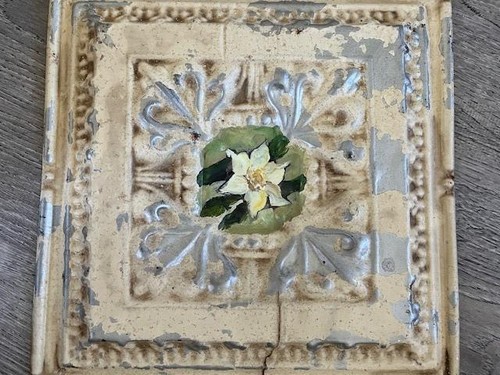 Repurposed 12x12 tin - repurposed, embossed