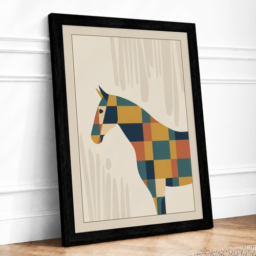 Horse teal geometric framed - in,