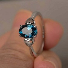 925 Sterling silver London Blue Topaz Gemstone Engagement Wedding Statement Ring