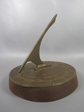 vintage EJ Arnold Leeds brass sundial with teak base mid century desktop