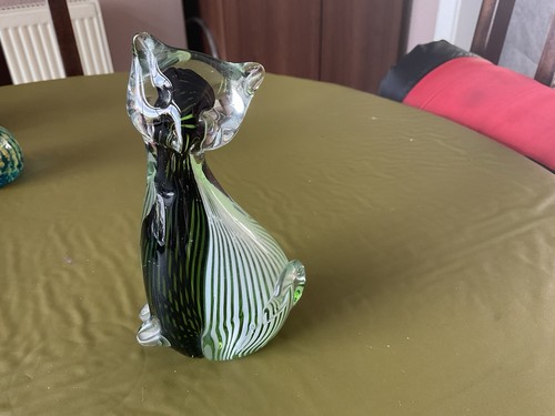Vintage glass cat - glass, paperweight