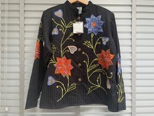 INDIGO MOON Black Mandarin Collar Large + Vintage Embroidered Sequin Floral Boho