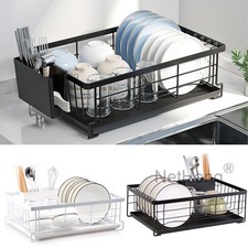 Dish Drainer Rack Kitchen Sink Washing Plates Draining Board Cutlery Holder Cup