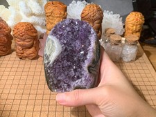 Large Multicolour Amethyst & Calcite Crystal Geode Cluster - 530 Grams (#021)