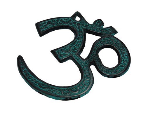 Large blue aum brass plaque - blue,