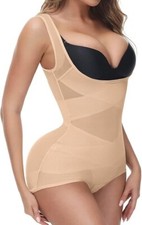 Tummy Control Body Shaper Women’s Open Bust Slimming Bodysuit Shapewear L Beige