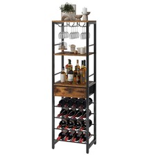 Freestanding Wine Rack Bar Cabinet with Glass Holder & Drawer - Brown