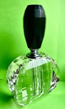 Vintage Giant Art Deco Black & Clear Perfume Glass Scent Bottle & Stopper - 22CM