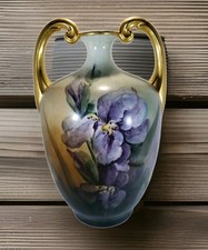 13" Rare J.P.L. Limoges France Hand Painted Vare Iris Gold Double Handled