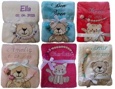 Baby blanket embroidered with name + dummy chain gift baby baptism birth pink