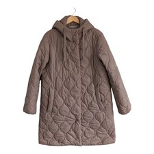 George Maternity Women's Coat Beige Quilted Long Hooded Jacket Size  16-18