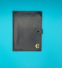 BA CONCORDE LEATHER PASSPORT HOLDER WALLET CROWN C LOGO UNUSED VINTAGE DARK BLUE