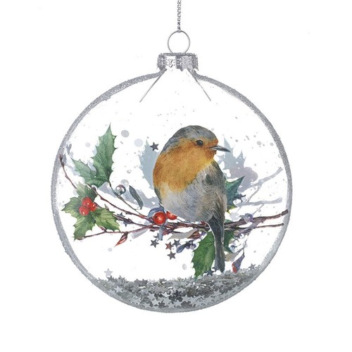 Glass robin bauble christmas - glass,