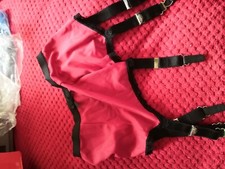 kiss me deadly 6 Strap Suspender Belt red and black vintage burlesque small