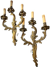ANTIQUE FRENCH CANDLE SCONCES LARGE PAIR BRONZE ORMOLU ROCOCO LOUIS XVI STYLE