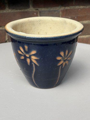 Vintage blue glazed floral - vintage,