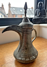 Etched C19th Antique Arabic Tinned Copper Handmade Dallah Coffee Pot Islamic Art