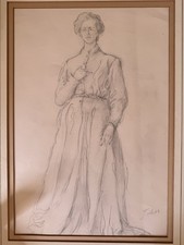 Original Pencil Portrait Drawing attrib Augustus John (Unconfirmed) Signed John
