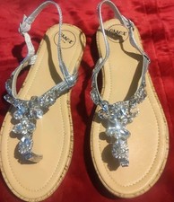 Essex Glam Diamante Flat Silver Sandals Size 4 Never Worn Brand New With Out Box
