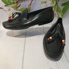 VIVIENNE WESTWOOD Mens UK 8  / EU 42 SHOES Black Plastic Loafers Tassel Beaded