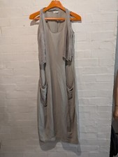 Crea Concept Grey Linen Lagenlook Dress 38 long pocketed sleeveless