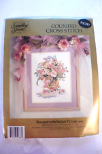 Vintage Floral Bouquet with Basket Cross Stitch Kit