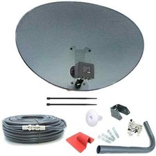 80cm Zone 2 Satellite Dish & Quad LNB + 20m RG6 Black Kit For Freesat / Sky + HD