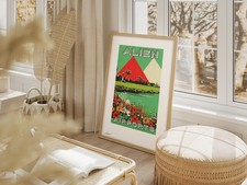 ANCIENT ALIENS AIRPORT  wall art FRAMED mid century signed limited edition print