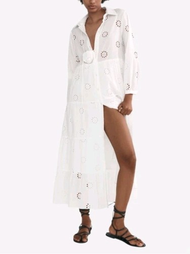 Zara white embroidered long - white,