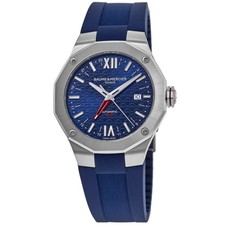 New Baume & Mercier Riviera Automatic GMT Blue Dial Rubber Men's Watch 10659