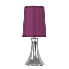 Chrome Touch Table Lamp 31CM Bedside Dimmable Light Fabric Shade & LED Bulb