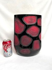 MCM Black Cut To Ruby Red 11 ¾ Tall Oval Art Glass Vase Mid Century Murano Italy