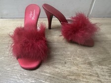 Vintage Agent Provocateur Marabou Feather Red Satin Slippers Size UK 4/ Euro 37
