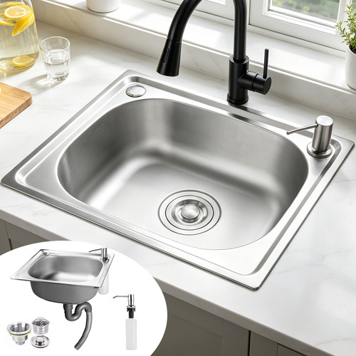 Stainless steel kitchen sink - kitchen,