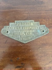 Perkins Clean Milk Equipment, Derby Dairy Engineers Vintage Brass Plaque