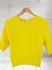 Zara Yellow Fluffy Knit Jumper Size 8 Short Sleeve