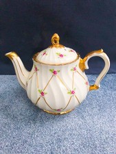 Vintage LARGE Sadler Swirl Chintz Ditsy Roses Flower Gold Trim Teapot