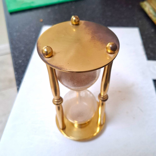 Brass glass hourglass sand - glass,
