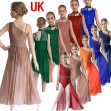 UK Girl's Sparkly Lyrical Costume Asymmetrical Ballet Leotard Modern Dancewear