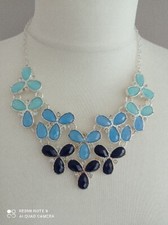 AVON Retro Statement Silver Tone Shades Of Blue Beaded Necklace-44cm Long- VGC
