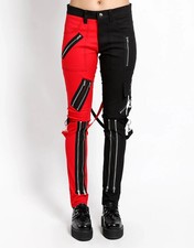 Men's Split Leg Bondage Pant Red/Black Punck Buckle Trousers