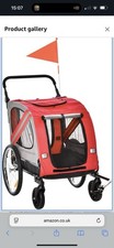 PawHut 2-In-1 Dog Bike Trailer Stroller w/Universal Wheel Reflector Flag Red