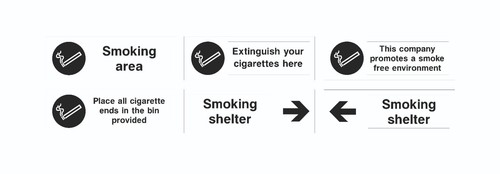 Smoking area shelter signs - /,