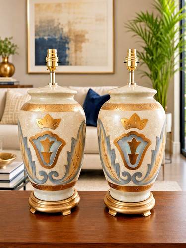 Pair table lamps cream - pair,