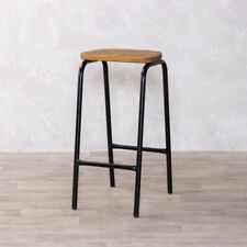 OAK LAB STOOL WITH BLACK METAL