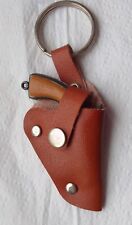 VINTAGE Keyring Leather key Brown Toy Gun Holster Mini Tiny Toy Cowboy Western 
