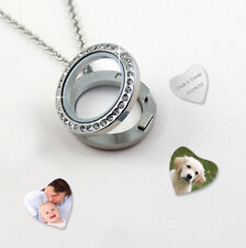 Glass Locket with Photo Charm and Engraving. Floating, Memory Locket for Women