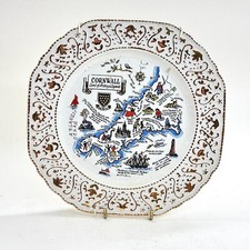BRITANNIA DESIGNS CORNWALL MAP PLATE ENGLAND LAND OF HISTORY LEGENDS VINTAGE